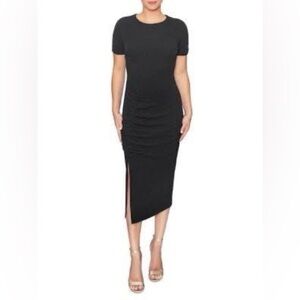 RACHEL - Rachel Roy - Black Side Slit, bodycon dress. Midi Dress. Size Large